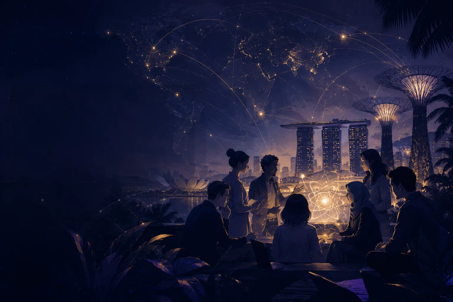 An illustrated global quantum community gathering in Singapore