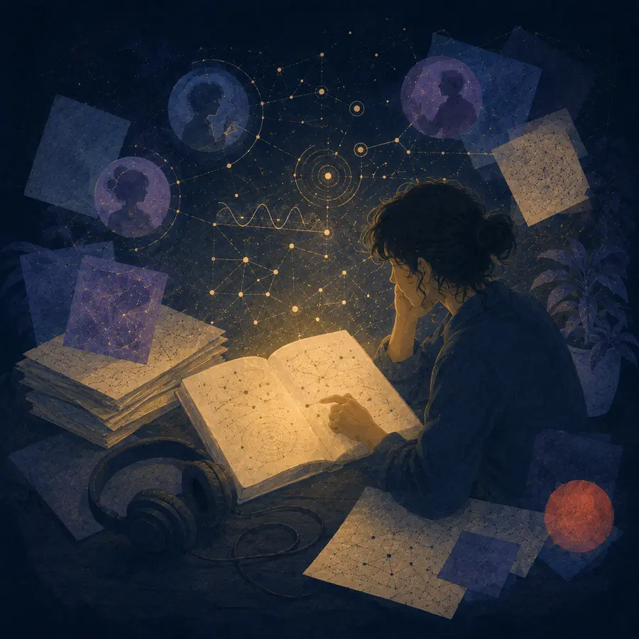 An abstract illustration representing collaborative research and investment analysis